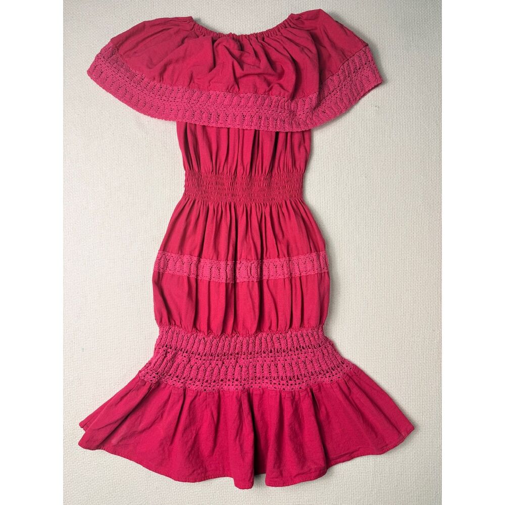 Vintage-Inspired Mexican Embroidered Off Shoulder Pink Dress Size 8 - Picture 5 of 6